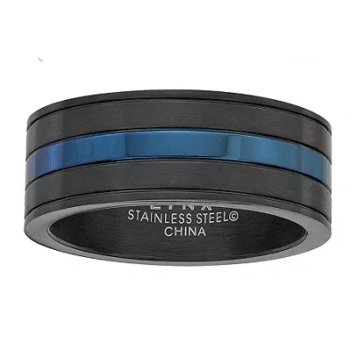 Fine Jewelry "thin Blue Line" Mens 9m Stainless Steel Band In Black