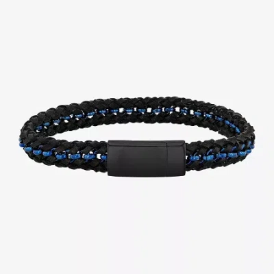 Fine Jewelry "thin Blue Line" Mens Stainless Steel Cord Bracelet In Transparent