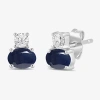 Fine Jewelry Toi Et Moi Genuine Gemstone & 1/5 Ct. T.w. Lab Grown Diamond 10k White Gold 7.2mm Oval Stud Earrings In Blue