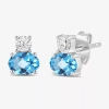 Fine Jewelry Toi Et Moi Genuine Gemstone & 1/5 Ct. T.w. Lab Grown Diamond 10k White Gold 7.2mm Oval Stud Earrings In Blue