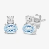 Fine Jewelry Toi Et Moi Genuine Gemstone & 1/5 Ct. T.w. Lab Grown Diamond 10k White Gold 7.2mm Oval Stud Earrings In Blue
