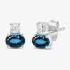 Fine Jewelry Toi Et Moi Genuine Gemstone & 1/5 Ct. T.w. Lab Grown Diamond 10k White Gold 7.2mm Oval Stud Earrings In Blue