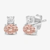 Fine Jewelry Toi Et Moi Genuine Gemstone & 1/5 Ct. T.w. Lab Grown Diamond 10k White Gold 7.2mm Oval Stud Earrings In Pink