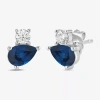 Fine Jewelry Toi Et Moi Genuine Gemstone & 1/5 Ct. T.w. Lab Grown Diamond 10k White Gold 8.1mm Pear Stud Earrings In Blue
