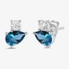 Fine Jewelry Toi Et Moi Genuine Gemstone & 1/5 Ct. T.w. Lab Grown Diamond 10k White Gold 8.1mm Pear Stud Earrings In Blue