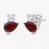 Fine Jewelry Toi Et Moi Genuine Gemstone & 1/5 Ct. T.w. Lab Grown Diamond 10k White Gold 8.1mm Pear Stud Earrings In Burgundy