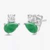 Fine Jewelry Toi Et Moi Genuine Gemstone & 1/5 Ct. T.w. Lab Grown Diamond 10k White Gold 8.1mm Pear Stud Earrings In Green