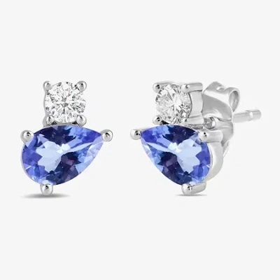 Fine Jewelry Toi Et Moi Genuine Gemstone & 1/5 Ct. T.w. Lab Grown Diamond 10k White Gold 8.1mm Pear Stud Earrings In Purple