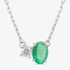 Fine Jewelry Toi Et Moi Womens Genuine Gemstone & 1/10 Ct. T.w. Lab Grown Diamond 10k White Gold Oval Pendant Nec In Green