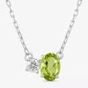 Fine Jewelry Toi Et Moi Womens Genuine Gemstone & 1/10 Ct. T.w. Lab Grown Diamond 10k White Gold Oval Pendant Nec In Green