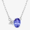 Fine Jewelry Toi Et Moi Womens Genuine Gemstone & 1/10 Ct. T.w. Lab Grown Diamond 10k White Gold Oval Pendant Nec In Purple