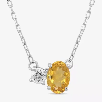 Fine Jewelry Toi Et Moi Womens Genuine Gemstone & 1/10 Ct. T.w. Lab Grown Diamond 10k White Gold Oval Pendant Nec In Yellow