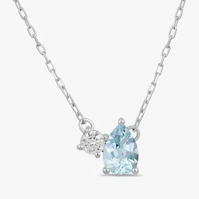 Fine Jewelry Toi Et Moi Womens Genuine Gemstone & 1/10 Ct. T.w. Lab Grown Diamond 10k White Gold Pear Pendant Nec In Blue