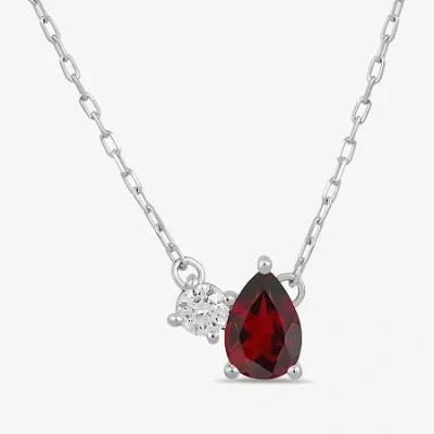 Fine Jewelry Toi Et Moi Womens Genuine Gemstone & 1/10 Ct. T.w. Lab Grown Diamond 10k White Gold Pear Pendant Nec In Burgundy
