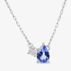 Fine Jewelry Toi Et Moi Womens Genuine Gemstone & 1/10 Ct. T.w. Lab Grown Diamond 10k White Gold Pear Pendant Nec In Purple