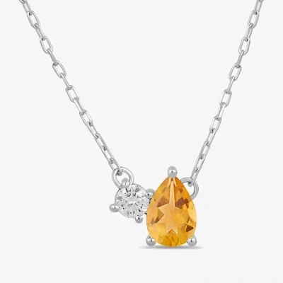Fine Jewelry Toi Et Moi Womens Genuine Gemstone & 1/10 Ct. T.w. Lab Grown Diamond 10k White Gold Pear Pendant Nec In Yellow