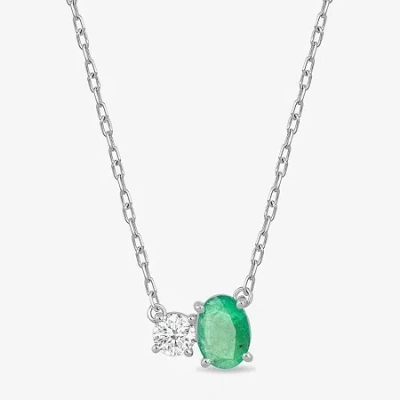 Fine Jewelry Toi Et Moi Womens Genuine Gemstone & 1/4 Ct. T.w. Lab Grown Diamond 10k White Gold Oval Pendant Neck In Metallic