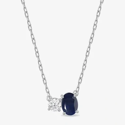 Fine Jewelry Toi Et Moi Womens Genuine Gemstone & 1/4 Ct. T.w. Lab Grown Diamond 10k White Gold Oval Pendant Neck In Metallic