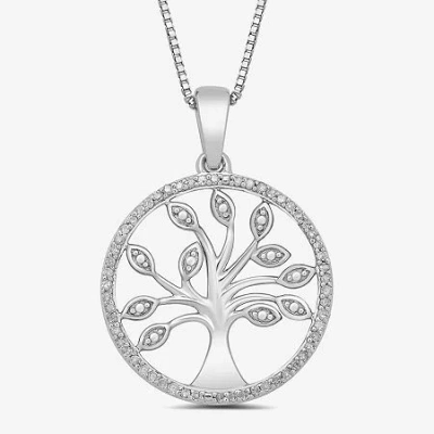 Fine Jewelry Tree Of Life Womens 1/10 Ct. T.w. Natural White Diamond Sterling Silver 18 Inch Pendant Necklace In Transparent
