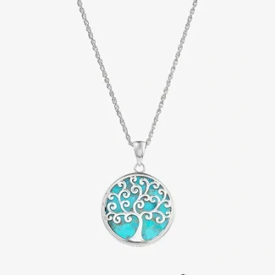 Fine Jewelry Tree Of Life Womens Blue Turquoise Sterling Silver Round 18 Inch Pendant Necklace In Transparent