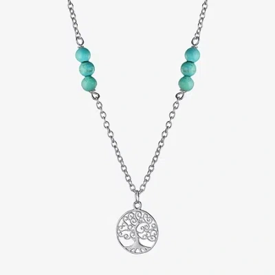 Fine Jewelry Tree Of Life Womens Enhanced Blue Turquoise Sterling Silver 16 Inch Pendant Necklace In Transparent