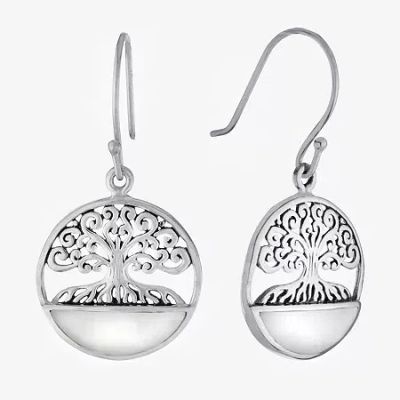 Fine Jewelry Tree Of Life Womens Genuine White Mother Of Pearl Sterling Silver Round Drop Earrings In Transparent