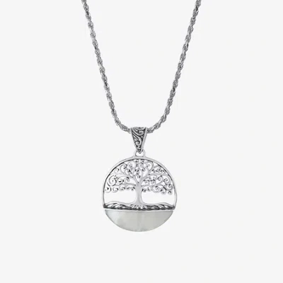 Fine Jewelry Tree Of Life Womens White Mother Of Pearl Sterling Silver Round 16 Inch Pendant Necklace In Transparent