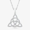 Fine Jewelry Trinity Knot Womens 1/5 Ct. Natural White Diamond 14k White Gold Knot Triangle 18 Inch Pendant Neckl In Transparent