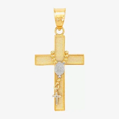 Fine Jewelry Unisex Adult 14k Two Tone Gold Cross Pendant In Transparent