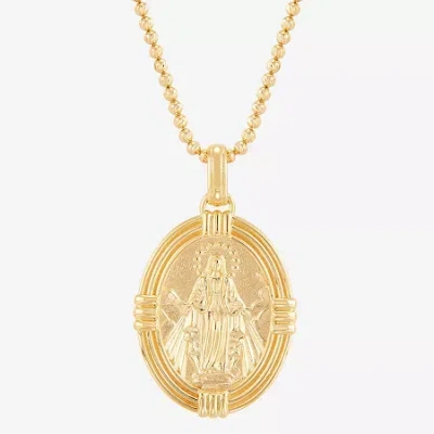 Fine Jewelry Virgin Mary Mens 14k Gold Over Silver Oval 22 Inch Pendant Necklace In Yellow