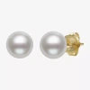 Fine Jewelry White Cultured Freshwater Pearl 10k Gold Stud Earrings In Transparent