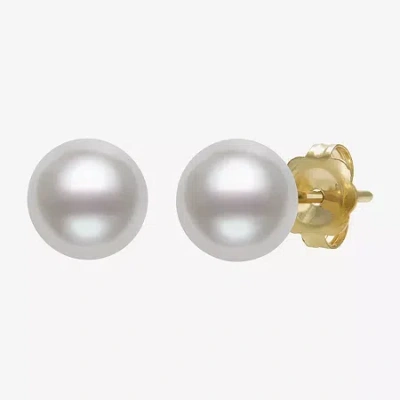 Fine Jewelry White Cultured Freshwater Pearl 10k Gold Stud Earrings In Transparent