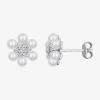 Fine Jewelry White Cultured Freshwater Pearl Sterling Silver 11mm Flower Stud Earrings In Transparent
