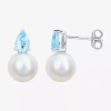 Fine Jewelry White Cultured Freshwater Pearl Sterling Silver 15.5mm Stud Earrings In Transparent