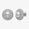 Fine Jewelry White Cultured Freshwater Pearl Sterling Silver 15mm Round Stud Earrings In White