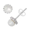 Fine Jewelry White Cultured Freshwater Pearl Sterling Silver 6.8mm Stud Earrings In Metallic