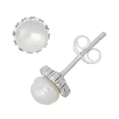 Fine Jewelry Kids' White Cultured Freshwater Pearl Sterling Silver 6.8mm Stud Earrings In Metallic