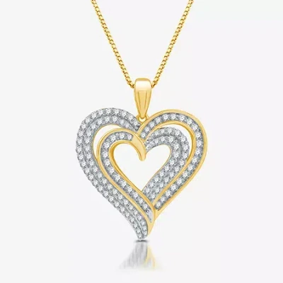Fine Jewelry Womens 1 1/2 Ct. T.w. Lab Grown White Diamond 14k Gold Over Silver Sterling Silver Heart 18 Inch Pen In Transparent