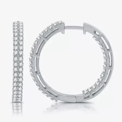 Fine Jewelry Womens 1 1/2 Ct. T.w. Lab Grown White Diamond Sterling Silver 23.6mm Hoop Earrings In Transparent