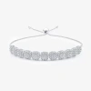Fine Jewelry Womens 1 1/2 Ct. T.w. Lab Grown White Diamond Sterling Silver Bolo Bracelet In Transparent