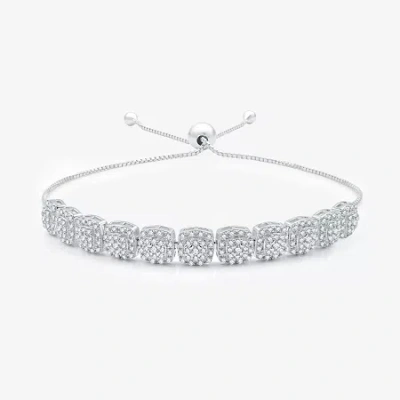 Fine Jewelry Womens 1 1/2 Ct. T.w. Lab Grown White Diamond Sterling Silver Bolo Bracelet In Transparent