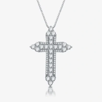 Fine Jewelry Womens 1 1/2 Ct. T.w. Lab Grown White Diamond Sterling Silver Cross 18 Inch Pendant Necklace In Transparent