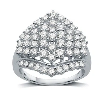 Fine Jewelry Womens 1 1/2 Ct. T.w. Natural White Diamond 10k White Gold Cluster Cocktail Ring