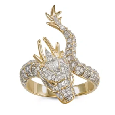 Fine Jewelry Womens 1 1/4 Ct. T.w. Cubic Zirconia 14k Two Tone Gold Over Silver Dragon Cocktail Ring In Yellow