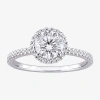 Fine Jewelry Womens 1 1/4 Ct. T.w. Lab Created White Moissanite Sterling Silver Halo Engagement Ring In Transparent