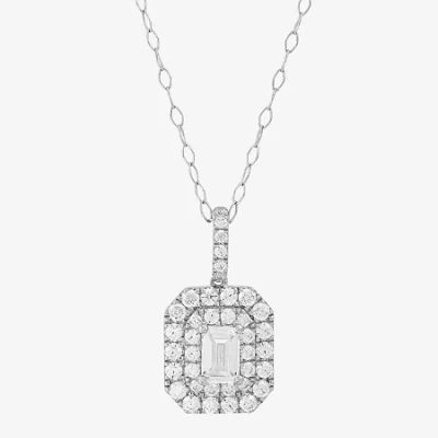 Fine Jewelry Womens 1 1/4 Ct. T.w. Lab Grown White Diamond 14k White Gold 18 Inch Pendant Necklace In Silver