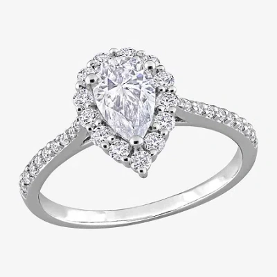 Fine Jewelry Womens 1 3/8 Ct. T.w. Lab Created White Moissanite Sterling Silver Halo Engagement Ring In Transparent