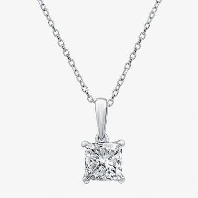 Fine Jewelry Womens 1 Ct. Lab Grown White Diamond 10k Or 14k Gold 18 Inch Princess Pendant Necklace