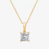 Fine Jewelry Womens 1 Ct. Lab Grown White Diamond 10k Or 14k Gold 18 Inch Princess Pendant Necklace In Yellow