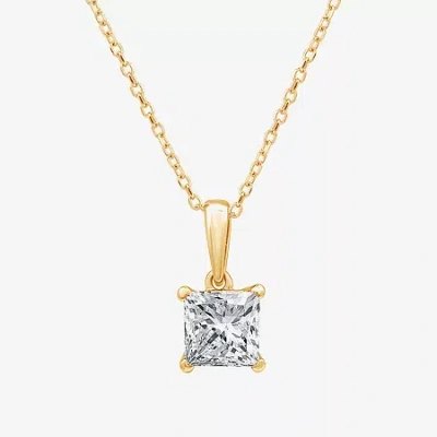 Fine Jewelry Womens 1 Ct. Lab Grown White Diamond 10k Or 14k Gold 18 Inch Princess Pendant Necklace In Yellow